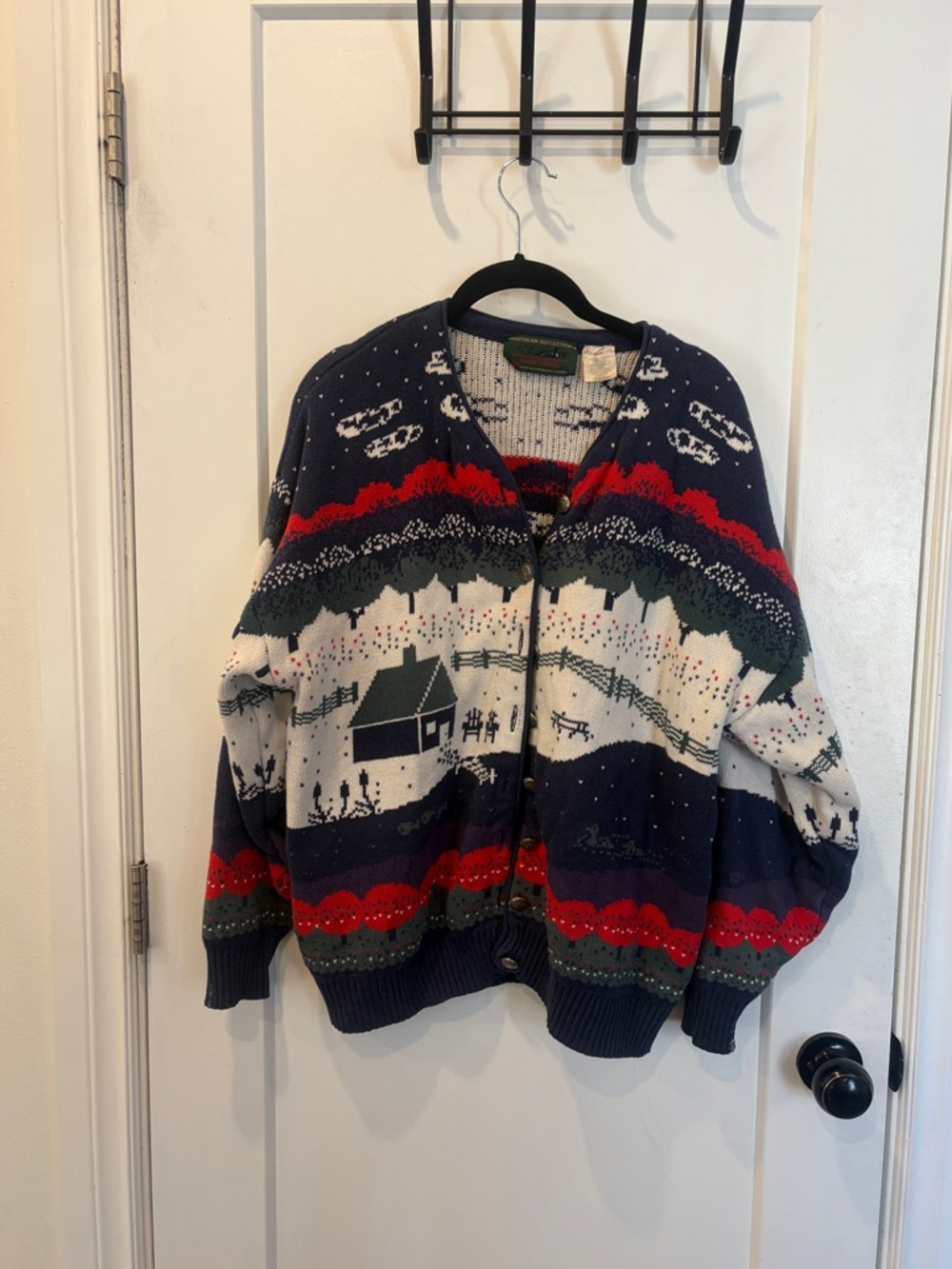 1990s Northern Reflections Navy, Cream & Red Fair Isle Village Cardigan - Picture 2 of 13